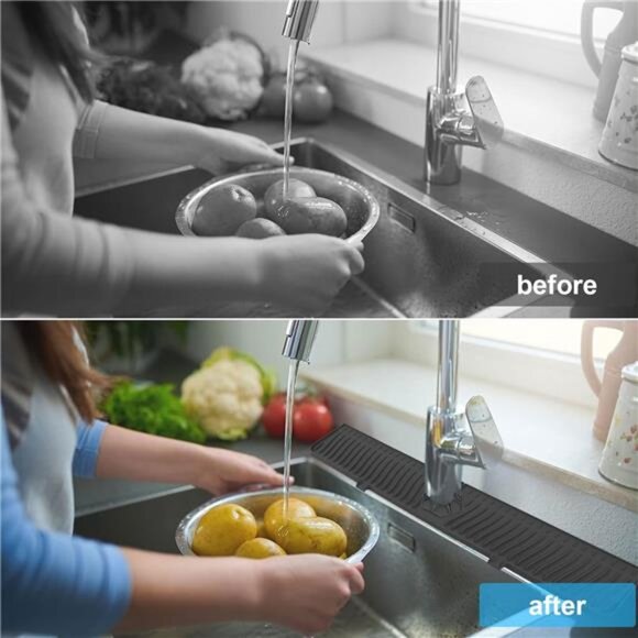 Derlights 30 inch Sink Splash Guard Mat,Silicone Faucet Handle Drip Catcher - Picture 3 of 8